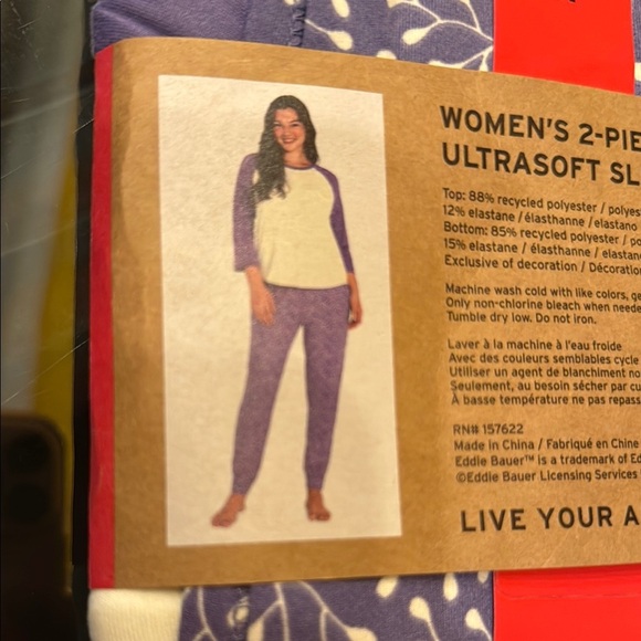 NWT Eddie Bauer Purple and Cream Pajama Set size medium - Picture 5 of 7